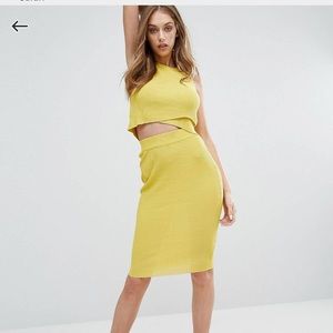 Missguided Bodycon Pencil Skirt Yellow Sz 6 Ribbed Hight Waist Maxi
